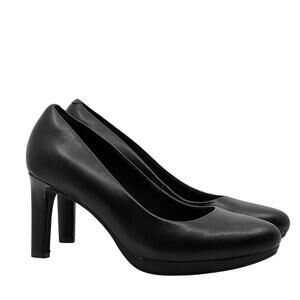 Clarks Ambyr Joy Pump Black Leather Womens 8.5 Wide Comfort Heels